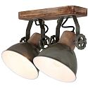 Mexlite Wand- und Deckenleuchte GEARWOOD, 2-flammig, 2x E27, Kautschuk-Holz natur / Metall, gr�n gl�nzend / innen wei�