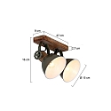 Mexlite Wand- und Deckenleuchte GEARWOOD, 2-flammig, 2x E27, Kautschuk-Holz natur / Metall, gr�n gl�nzend / innen wei�