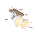 Mexlite Wand- und Deckenleuchte GEARWOOD, 2-flammig, 2x E27, Kautschuk-Holz natur / Metall, wei� matt
