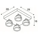 SLV LED Wand- und Deckenleuchte KALU LED 4 SQUARE, IP20, 4-flammig, 60W 3000K 4000lm 60°, dimmbar, kardanisch, weiß / schwarz