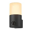 Außenwandleuchte GRAFIT, IP44 IK02, E27, rund, anthrazit / Diffusor in Rauchglas-Optik, satiniert, mit Sensor
