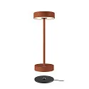 SLV LED Akku-Tischleuchte VINOLINA 2-CCT, IP54, Ø 12cm, zylindrisch, 2.2W 2700/3000K 130lm, Touch-Dimmer + Ladestation, rost
