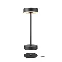 SLV LED Akku-Tischleuchte VINOLINA 2-CCT, IP54, Ø 12cm, zylindrisch, 2.2W 2700/3000K 130lm, Touch-Dimmer + Ladestation, schwarz