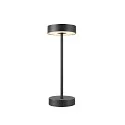 SLV LED Akku-Tischleuchte VINOLINA 2-CCT, IP54, Ø 12cm, zylindrisch, 2.2W 2700/3000K 130lm, Touch-Dimmer + Ladestation, schwarz