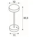SLV LED Akku-Tischleuchte VINOLINA 2-CCT, IP54, Ø 12cm, zylindrisch, 2.2W 2700/3000K 130lm, Touch-Dimmer + Ladestation, schwarz