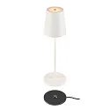 SLV LED Akku-Tischleuchte VINOLINA TWO, IP65, Ø 11cm, konisch, 2W 2200-3000K (CCT Switch) 190m, Touch-Dimmer + Ladestation, weiß