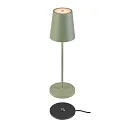 LED Akku-Tischleuchte VINOLINA TWO, IP65, Ø 11cm, konisch, 2W 2200-3000K (CCT Switch) 190m, Touch-Dimmer + Ladestation, grün