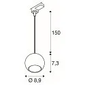 3-Phasen Pendelleuchte LIGHT EYE® 90, Ø 8.9cm, GU10 PAR16 / PAR51 max. 6W, Stahl, inkl. Adapter, matt schwarz
