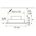 SLV LED Deckeneinbauleuchte NEW TRIA® 155 PHASE, quadratisch, 2-flammig, dimmbar, starr, 13.6W 2700K 1220lm 38°, schwarz