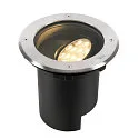 SLV LED Boden-Einbauleuchte DASAR® L ASYM, IP65/IP67 IK10, 19W 3000K 1800lm 70/40°, neigbar, befahrbar, DALI, Edelstahl, rund