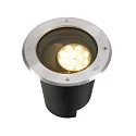 SLV LED Boden-Einbauleuchte DASAR® L ASYM, IP65/IP67 IK10, 19W 3000K 1800lm 70/40°, neigbar, befahrbar, DALI, Edelstahl, rund