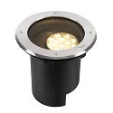 SLV LED Boden-Einbauleuchte DASAR® L ASYM, IP65/IP67 IK10, 19W 3000K 1800lm 70/40°, neigbar, befahrbar, DALI, Edelstahl, rund