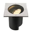 SLV LED Boden-Einbauleuchte DASAR® L ASYM, IP65/IP67 IK10, 19W 3000K 1800lm 70/40°, neigbar, befahrbar, DALI, Edelstahl, eckig