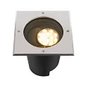 SLV LED Boden-Einbauleuchte DASAR® L ASYM, IP65/IP67 IK10, 19W 3000K 1800lm 70/40°, neigbar, befahrbar, DALI, Edelstahl, eckig