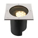 SLV LED Boden-Einbauleuchte DASAR® L ASYM, IP65/IP67 IK10, 19W 3000K 1800lm 70/40°, neigbar, befahrbar, DALI, Edelstahl, eckig