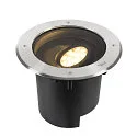 SLV LED Boden-Einbauleuchte DASAR® XL ASYM, IP65/IP67 IK10, 27W 3000K 2600lm 70/40°, neigbar, befahrbar, DALI, Edelstahl, rund