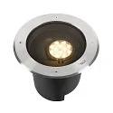 SLV LED Boden-Einbauleuchte DASAR® XL ASYM, IP65/IP67 IK10, 27W 3000K 2600lm 70/40°, neigbar, befahrbar, DALI, Edelstahl, rund