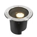 SLV LED Boden-Einbauleuchte DASAR® XL ASYM, IP65/IP67 IK10, 27W 3000K 2600lm 70/40°, neigbar, befahrbar, DALI, Edelstahl, rund