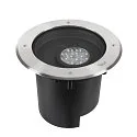 SLV LED Boden-Einbauleuchte DASAR® XL ASYM, IP65/IP67 IK10, 27W 3000K 2600lm 70/40°, neigbar, befahrbar, DALI, Edelstahl, rund