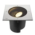 SLV LED Boden-Einbauleuchte DASAR® XL ASYM, IP65/IP67 IK10, 27W 3000K 2600lm 70/40°, neigbar, befahrbar, DALI, Edelstahl, eckig