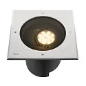 SLV LED Boden-Einbauleuchte DASAR® XL ASYM, IP65/IP67 IK10, 27W 3000K 2600lm 70/40°, neigbar, befahrbar, DALI, Edelstahl, eckig