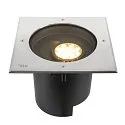 SLV LED Boden-Einbauleuchte DASAR® XL ASYM, IP65/IP67 IK10, 27W 3000K 2600lm 70/40°, neigbar, befahrbar, DALI, Edelstahl, eckig