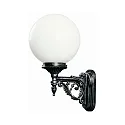 Außenwandleuchte Typ Nr. 0609 mit Kugelschirm Ø 25cm, IP44, E27 QA55 max. 57W, Alu-Guss / Opalglas, Schwarz-Silber / Opalglas