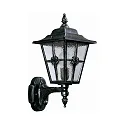 Außenwandleuchte Landhausstil Kreuzstrebe Typ Nr. 1804, stehend mit Wandarm, IP23, E27, Alu-Guss / Kathedralglas, Schwarz