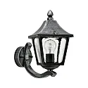 Außenwandleuchte Landhausstil eckig Typ Nr. 1820, stehend mit Wandarm, IP44, E27, Alu-Guss / Hohlglas klar, Schwarz