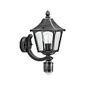 Außenwandleuchte Landhausstil eckig Typ Nr. 1822 mit Bewegungssensor, IP44, E27, Alu-Guss / Hohlglas klar, Schwarz