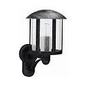Außenwandleuchte Landhausstil Vintage Typ Nr. 1834, stehend mit Arm, IP23, E27 QA55 max. 57W, Alu-Guss / klar, Schwarz-Silber