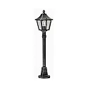 Wegeleuchte Landhausstil eckig Typ Nr. 4128, Höhe 85cm, IP44, E27, Alu-Guss / Hohlglas klar, Schwarz