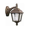 Außenwandleuchte Landhausstil Doppelkuppel eckig, Typ Nr. 1813, hängend an Wandarm, IP44, E27, Alu-Guss / klar, Braun-Messing