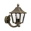 Außenwandleuchte Landhausstil eckig Typ Nr. 1820, stehend mit Wandarm, IP44, E27, Alu-Guss / Hohlglas klar, Braun-Messing matt