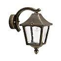 Außenwandleuchte Landhausstil eckig Typ Nr. 1821, hängend mit Wandarm, IP44, E27, Alu-Guss / Hohlglas klar, Braun-Messing matt