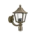 Außenwandleuchte Landhausstil eckig Typ Nr. 1822 mit Bewegungssensor, IP44, E27, Alu-Guss / Hohlglas klar, Braun-Messing matt