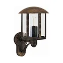 Außenwandleuchte Landhausstil Vintage Typ Nr. 1834, stehend mit Arm, IP23, E27 QA55 max. 57W, Alu-Guss / klar, braun