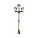 Mast light Country style double dome 2 Type No. 2041, 3 flames, height 209cm, IP44, 3x E27, cast alu, glass, brown brass