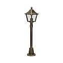 Wegeleuchte Landhausstil eckig Typ Nr. 4128, Höhe 85cm, IP44, E27, Alu-Guss / Hohlglas klar, Braun-Messing matt
