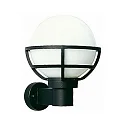 Außenwandleuchte Typ Nr. 0612 mit Kugelschirm Ø 23cm, IP44, E27 QA55 max. 57W, Alu-Guss / Opalglas, Schwarz matt