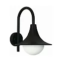 Außenwandleuchte Typ Nr. 0669, mit Bogenarm, IP44, E27 QA55 max. 57W, Alu-Guss / Opalglas, Schwarz matt