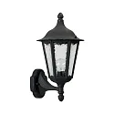 Außenwandleuchte Landhausstil Typ Nr. 1818, stehend mit Wandarm, IP23, E27 QA55 57W, Alu-Guss / Kathedralglas, schwarz
