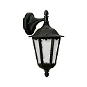 Außenwandleuchte Landhausstil Typ Nr. 1819, hängend mit Wandarm, IP23, E27 QA55 57W, Alu-Guss / Kathedralglas, schwarz