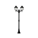 Mast light Country style double dome 2 Type No. 2040, 2 flames, height 209cm, IP44, 2x E27, cast alu / bubble glass, black