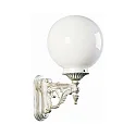 Außenwandleuchte Typ Nr. 0609 mit Kugelschirm Ø 25cm, IP44, E27 QA55 max. 57W, Alu-Guss / Opalglas, Weiß-Gold / Opalglas