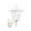 Außenwandleuchte Landhausstil Kreuzstrebe Typ Nr. 1804, stehend mit Wandarm, IP23, E27, Alu-Guss / Kathedralglas, Weiß-Gold