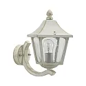 Außenwandleuchte Landhausstil eckig Typ Nr. 1820, stehend mit Wandarm, IP44, E27, Alu-Guss / Hohlglas klar, Weiß-Gold
