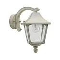 Außenwandleuchte Landhausstil eckig Typ Nr. 1821, hängend mit Wandarm, IP44, E27, Alu-Guss / Hohlglas klar, Weiß-Gold