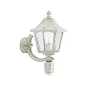 Außenwandleuchte Landhausstil eckig Typ Nr. 1822 mit Bewegungssensor, IP44, E27, Alu-Guss / Hohlglas klar, Weiß-Gold