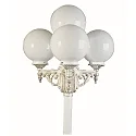 Outdoor Mastleuchte 4-flammig Typ Nr. 2051 mit Kugel Ø 25cm, IP44, Höhe 233cm, 3x E27, Alu-Guss / Opalglas, Weiß-Gold